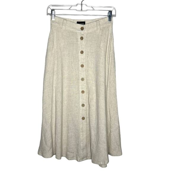Frank & Oak Dresses & Skirts - FRANK & OAK / oatmeal tan linen blend button front midi skirt / XS